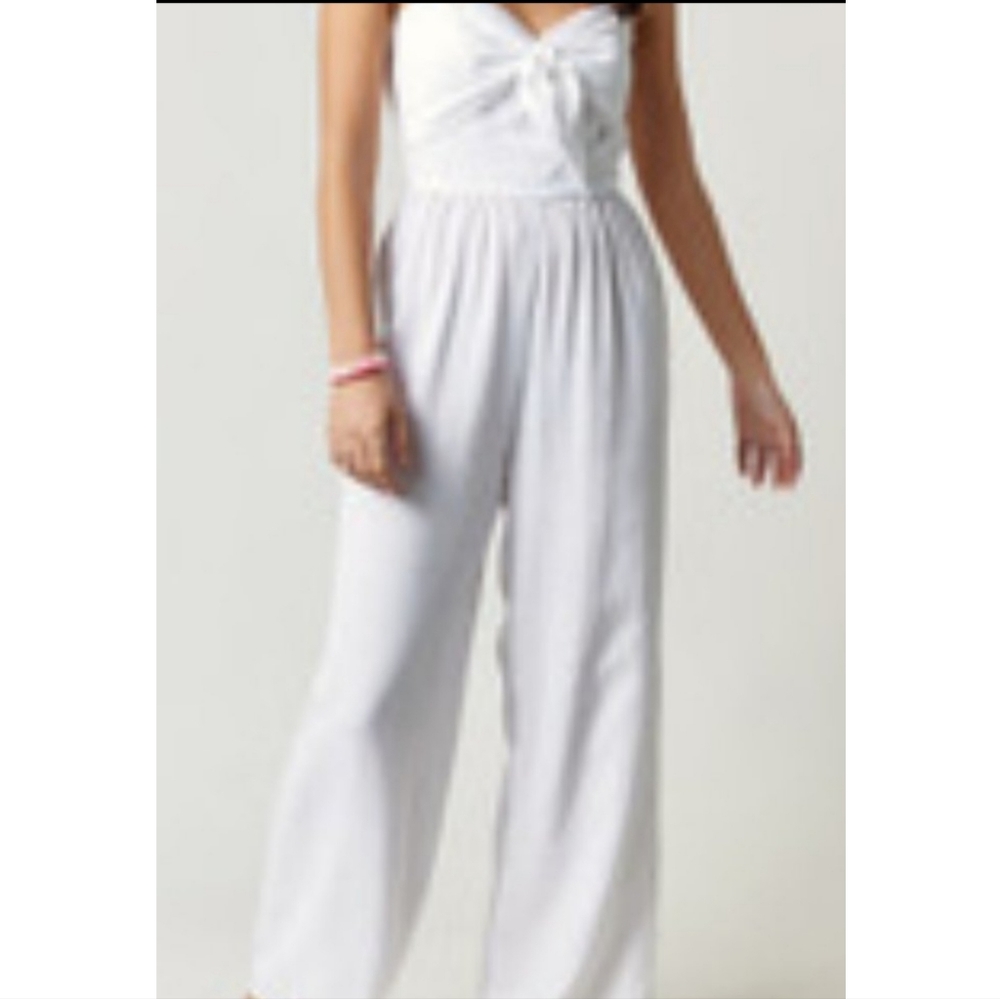 Trista Pom Front Tie Jumpsuit; AudreyParks + Francesca's, size S